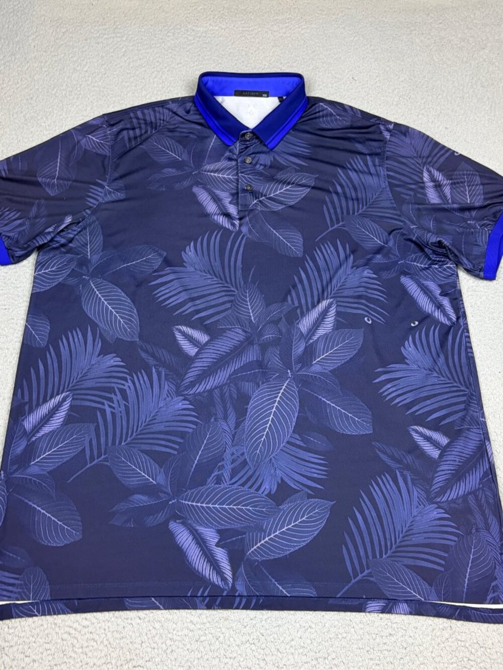 Greyson Polo Shirt Men 2XL Blue Leaf Print Golf Performance Stretch NO LOGOS